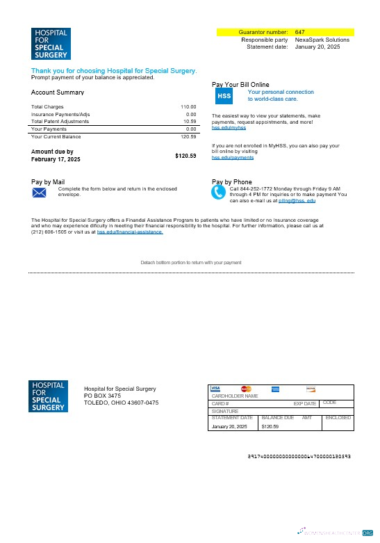 USA Ohio Hospital For Special Surgery business utility bill template in Word and PDF formats